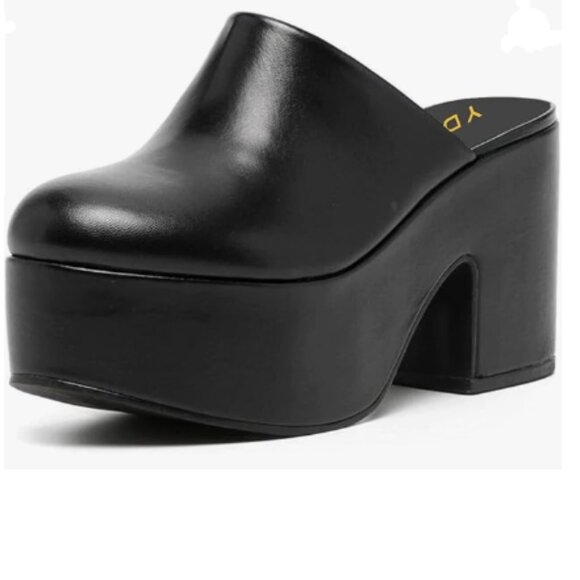 YDN Black Block Heel Mules Y2K 90s Platform Chunky Sandals Closed Toe Shoes - Picture 1 of 8